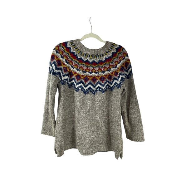 J.Jill Womens Fair Isle Knit Sweater XS Cotton Blend Gray Multicolor Tribal - Picture 2 of 7